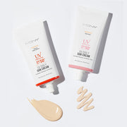 ProtoClinical k-beauty [MACQUEEN New York] Daily Sun Cream SPF50+ PA+++ 1+1 (50g+50g) two-item sun cream package centered in a square packshot on a light background