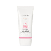 ProtoClinical k-beauty [MACQUEEN New York] Daily Sun Cream SPF50+ PA+++ 1+1 (50g+50g) two sun cream packages centered in a square packshot on a light background