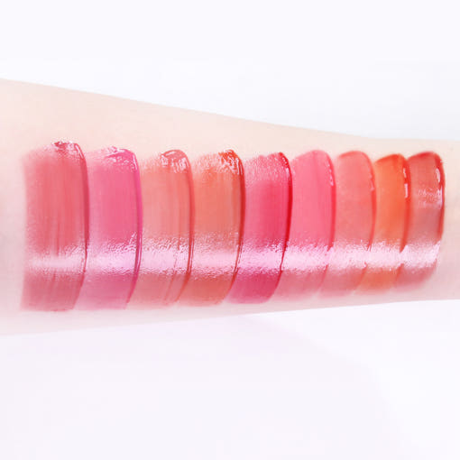 ProtoClinical k-beauty [MACQUEEN New York] Dewy Water Glow Lip Tint 3.5g (9 Color) single mauve lip tint swatch in a wide horizontal band on a pale blue and white background