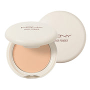 ProtoClinical k-beauty [MACQUEEN New York] Micro Fit Cover Powder 9g single round powder compact in beige tones on a white background with pale blue accents.