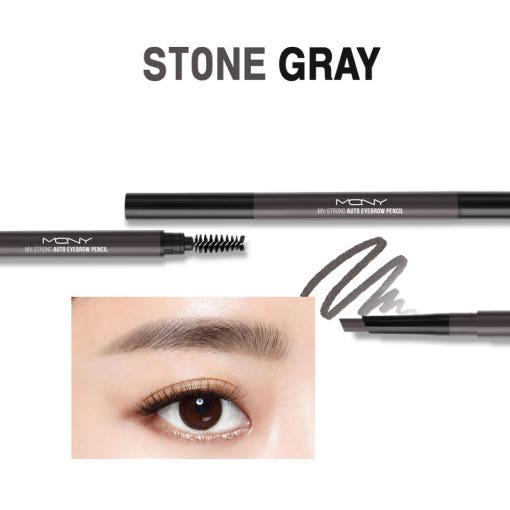 ProtoClinical k-beauty [MACQUEEN New York] My Strong Auto Eyebrow Hard Pencil 0.35g (4color) single slim eyebrow pencil centered vertically on a pale blue and gray background with soft peach corners