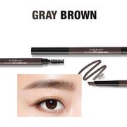 ProtoClinical k-beauty [MACQUEEN New York] My Strong Auto Eyebrow Hard Pencil 0.35g (4color) single slim eyebrow pencil centered vertically on a pale blue and gray background with soft peach corners