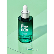 ProtoClinical k-beauty [I'm Sorry For My Skin] Relaxing Ampoule 30ml teal glass dropper bottle standing upright on a mint green reflective surface with visible water droplets