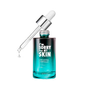 ProtoClinical k-beauty [I'm Sorry For My Skin] Relaxing Ampoule 30ml in a tall teal upright silhouette centered on a pale pink background