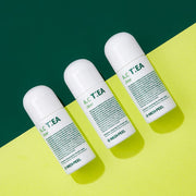 ProtoClinical k-beauty dark teal and olive beauty graphic with bright yellow-green vertical bands.