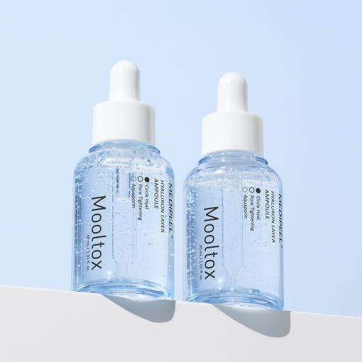 ProtoClinical k-beauty MEDIPEEL Hyaluron Layer Ampoule 30ml soft blue and pale lilac product graphic on a light background