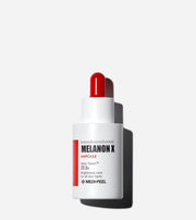 ProtoClinical k-beauty MEDIPEEL Melanon X Ampoule 30ml light gray ampoule packaging silhouette centered on an off-white background