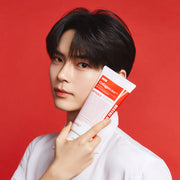 ProtoClinical k-beauty MEDIPEEL Red Lacto Collagen Clear 2.0 300ml single upright pink bottle on a vivid red background