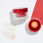 ProtoClinical k-beauty soft coral beauty product graphic on a light background with pale aqua lower tones.