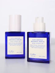 ProtoClinical k-beauty Dr.Althea 0.1 Gentle Retinol Serum 30ml with two cobalt blue bottles side by side, one capped and one open with a white pump on a light background