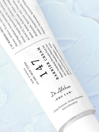 ProtoClinical k-beauty pale beige beauty graphic with soft blue corner shading on a light background.