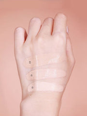 ProtoClinical k-beauty soft peach beauty graphic with a centered pale vertical glow on a warm background.