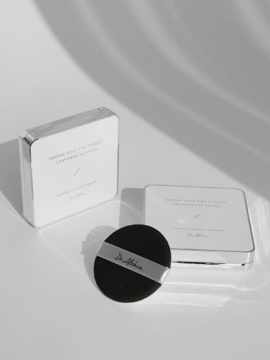 ProtoClinical k-beauty muted beige and gray beauty graphic with layered horizontal bands on a pale background.