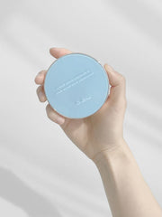 ProtoClinical k-beauty teal and gray beauty graphic with a centered vertical form and soft peach side shading on a light background.