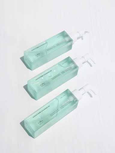 ProtoClinical k-beauty soft green beauty graphic with a centered vertical form and pale pink side accents on a light background.