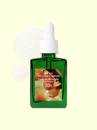 ProtoClinical k-beauty Dr.Althea Gentle Vitamin C Serum 30ml single upright olive serum bottle centered on a pale yellow background with soft white corners