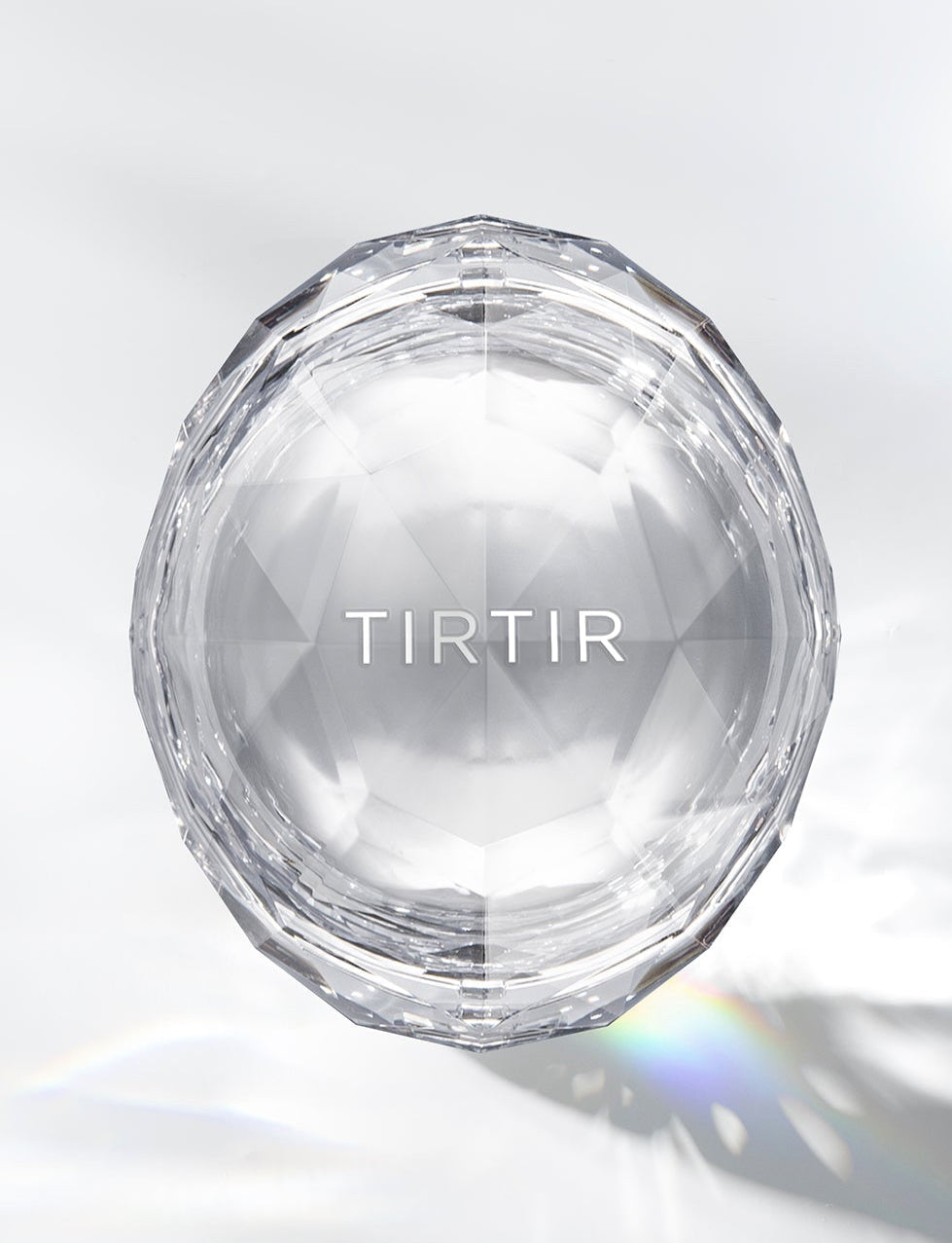 ProtoClinical k-beauty TIRTIR Mask Fit Crystal Mesh Cushion SPF50+ PA++++ 15g (15shades) tall detail graphic with a pale white left panel, gray vertical band, and dark black right side