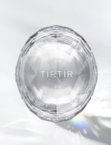 ProtoClinical k-beauty TIRTIR Mask Fit Crystal Mesh Cushion SPF50+ PA++++ 15g (15shades) tall detail graphic with a pale white left panel, gray vertical band, and dark black right side