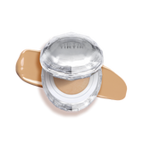ProtoClinical k-beauty TIRTIR Mask Fit Crystal Mesh Cushion SPF50+ PA++++ 15g (15shades) square detail graphic with pale cream background, dark side panel, and muted gray vertical shading