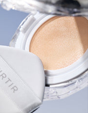 ProtoClinical k-beauty TIRTIR Mask Fit Crystal Mesh Cushion SPF50+ PA++++ 15g (15shades) tall detail graphic with pale cream background, warm beige center shading, and dark black side field