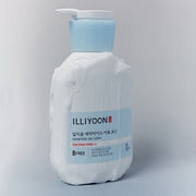 ProtoClinical k-beauty ILLIYOON Ceramide Ato Lotion 580ml single centered pale blue lotion bottle on a white background with soft blue side accents.