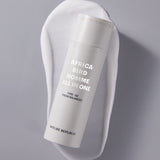 ProtoClinical k-beauty [NATURE REPUBLIC] Africa Bird Homme All In One Fresh Balancer 150ml abstract beauty graphic with a taupe vertical center on a soft gray background.
