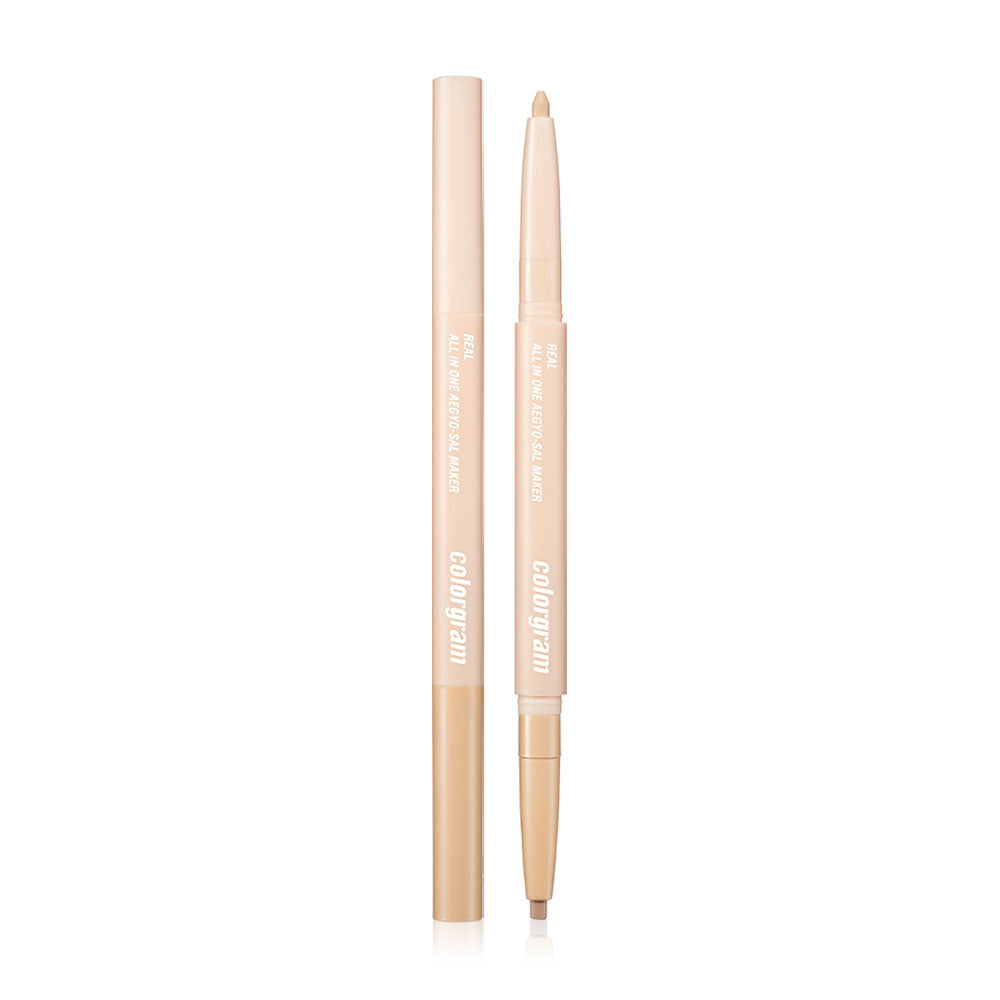 ProtoClinical k-beauty colorgram All In One Aegyo-Sal Maker 0.35g single slim undereye maker package centered upright in warm beige and cream on a pale cream background