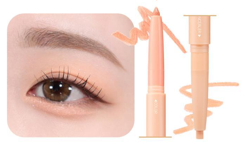 ProtoClinical k-beauty colorgram All In One Aegyo-Sal Maker 0.35g three soft taupe, peach-beige, and ivory swatches side by side on a pale pink background