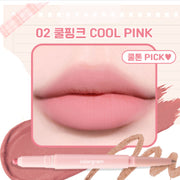 ProtoClinical k-beauty colorgram All In One Over-Lip Maker 0.7g pink horizontal lip swatch with a deeper rose center band and soft white top margin