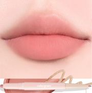 ProtoClinical k-beauty colorgram All In One Over-Lip Maker 0.7g single wide coral lip swatch in a horizontal band on a pale cream and pink background