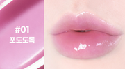 ProtoClinical k-beauty colorgram Fruity Glass Gloss 3g rose-pink horizontal gloss swatch strip with a magenta left block and mauve center band