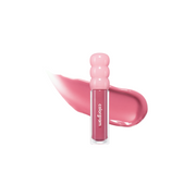 ProtoClinical k-beauty colorgram Fruity Glass Gloss 3g soft nude-pink rounded gloss swatch centered on a white background with pale aqua corners