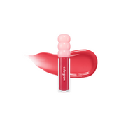 ProtoClinical k-beauty colorgram Fruity Glass Gloss 3g rosy pink rounded gloss swatch centered on a white background with pale aqua corners