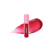 ProtoClinical k-beauty colorgram Fruity Glass Gloss 3g deep berry-pink rounded gloss swatch centered on a white background with pale aqua corners