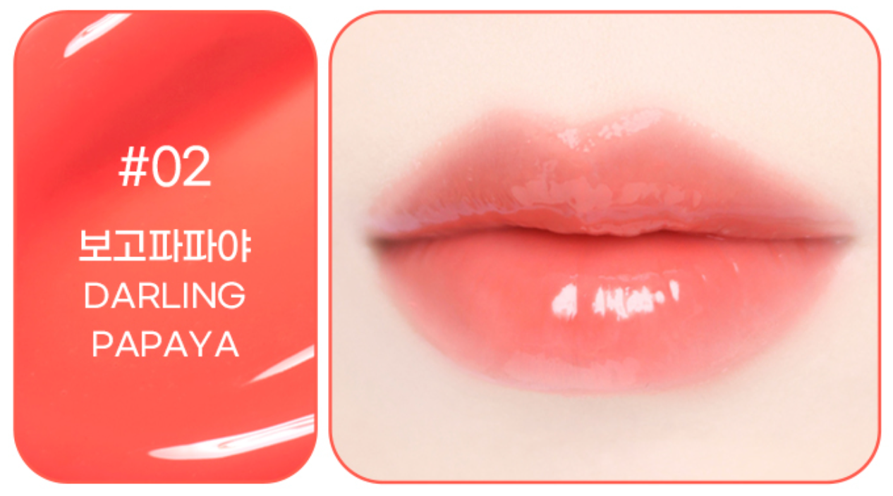 ProtoClinical k-beauty colorgram Fruity Glass Stick 1.8g peach-coral shade graphic with warm pink blocks and a wide horizontal color layout
