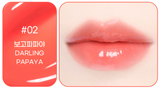ProtoClinical k-beauty colorgram Fruity Glass Stick 1.8g peach-coral shade graphic with warm pink blocks and a wide horizontal color layout