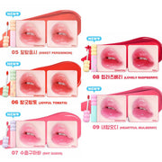 ProtoClinical k-beauty colorgram Fruity Glass Tint 2.8g 10-shade lip tint lineup with multiple colors shown together in a square layout