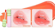 ProtoClinical k-beauty colorgram Fruity Glass Tint 2.8g single apricot lip swatch in a wide horizontal band on a pale mint and blush background