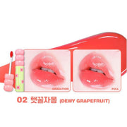 ProtoClinical k-beauty colorgram Fruity Glass Tint 2.8g single bright pink lip swatch in a wide horizontal band on a pale mint and blush background