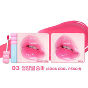ProtoClinical k-beauty colorgram Fruity Glass Tint 2.8g single vivid pink lip swatch in a wide horizontal band on a pale mint and blush background