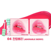 ProtoClinical k-beauty colorgram Fruity Glass Tint 2.8g single rose-pink lip swatch in a wide horizontal band on a pale mint and blush background