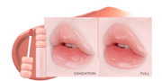 ProtoClinical k-beauty colorgram Fruity Glass Tint 2.8g single coral-pink lip tint swatch in a wide horizontal band on a pale mint and blush background