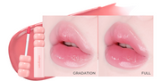 ProtoClinical k-beauty colorgram Fruity Glass Tint 2.8g single rosy-pink lip tint swatch in a wide horizontal band on a pale mint and blush background