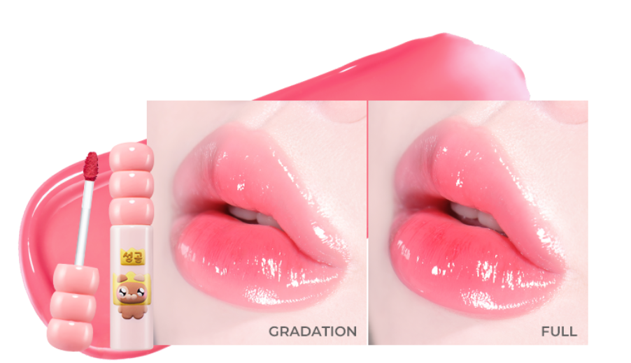 ProtoClinical k-beauty colorgram Fruity Glass Tint 2.8g single pale pink lip tint swatch in a wide horizontal band on a pale mint and blush background