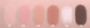 ProtoClinical k-beauty colorgram Single Cube Eyeshadow vertical peach, rose, and taupe shadow panels on a soft pink gradient background