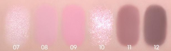 ProtoClinical k-beauty colorgram Single Cube Eyeshadow vertical pink, lilac, and taupe shadow panels on a soft gradient background