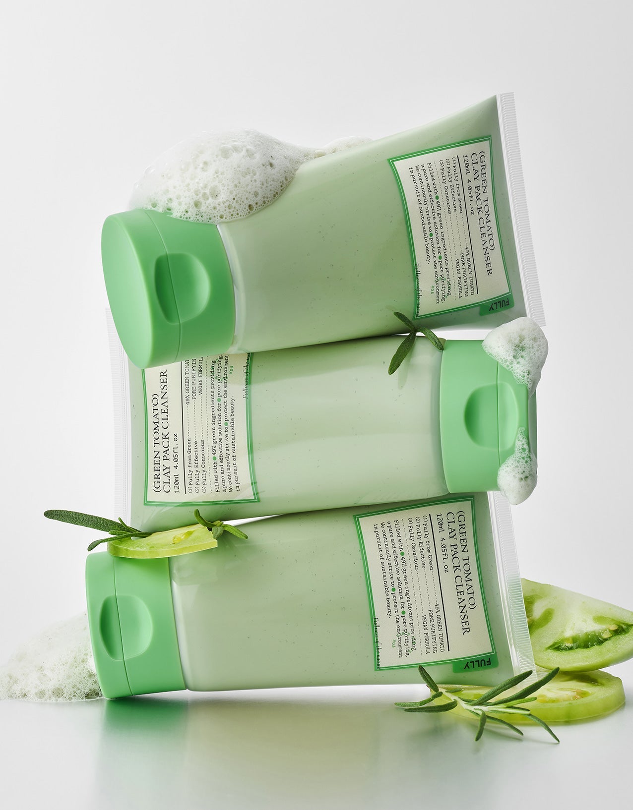 ProtoClinical k-beauty FULLY GREEN TOMATO CLAY PACK CLEANSER 120ml product packaging shown on a white background with visible printed front label details