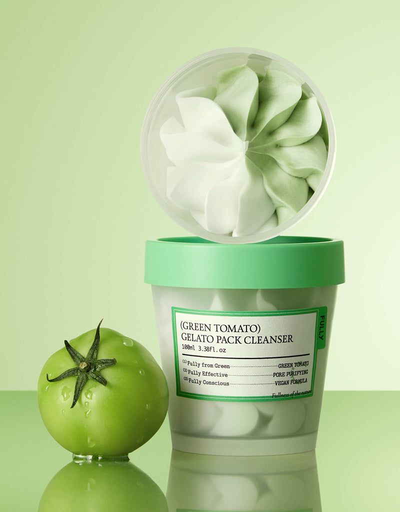 ProtoClinical k-beauty pale green beauty product silhouette with muted blue-gray side tones on a light background.