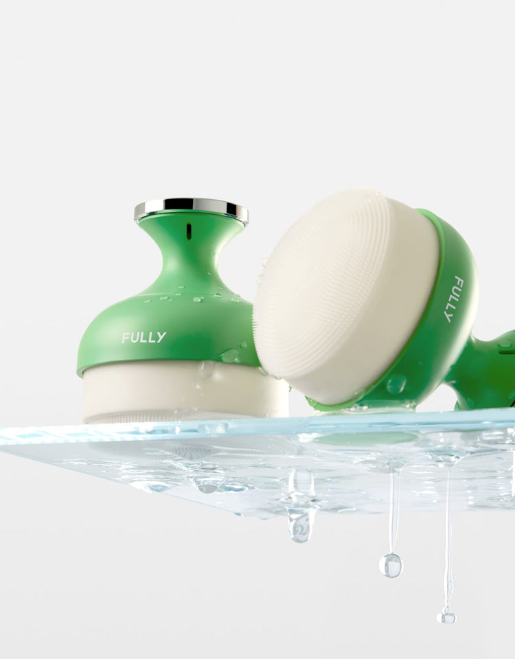 ProtoClinical k-beauty green beauty product graphic with pale pink accents on a white background.