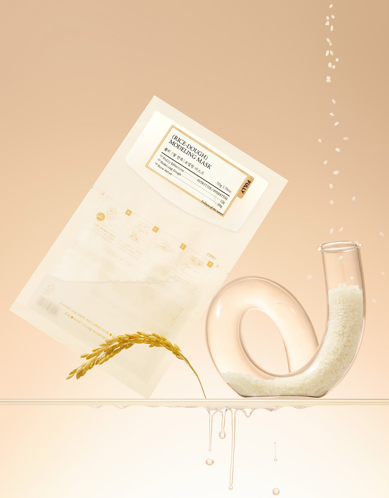 ProtoClinical k-beauty FULLY RICE-DOUGH MODELING MASK 50g*4ea single pale rectangular mask packet centered on a plain light background